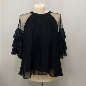 12th heart black ruffle mesh blouse size M NWOT